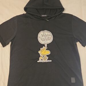 Women's Medium Black Hoodie T-Shirt Featuring Woodstock